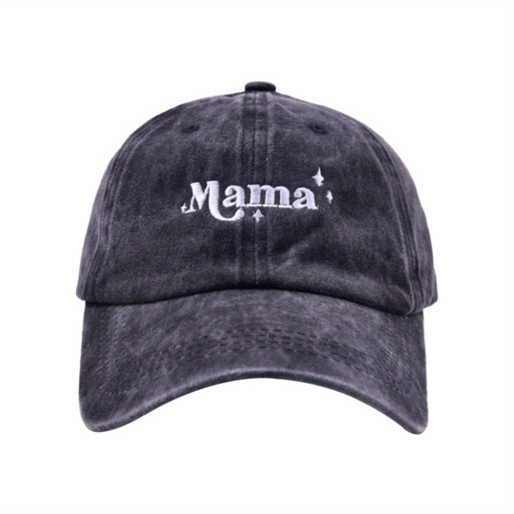 Mama Star Embroidery Distressed Sunscreen Baseball Cap
