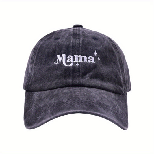 Mama Star Embroidery Distressed Sunscreen Baseball Cap