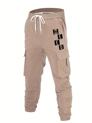 Letter Pattern Cargo Pants Men's Flap Pocket Trousers