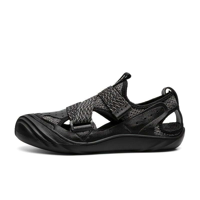 EXSHERO Men's Cowhide Leather Sandals Closed Toe Non slip Outdoor Beach Shoes
