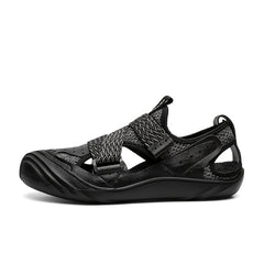 EXSHERO Men's Cowhide Leather Sandals Closed Toe Non slip Outdoor Beach Shoes