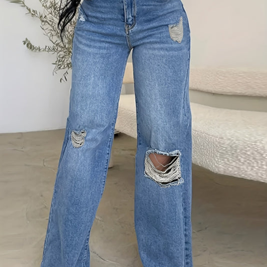Ripped High Rise Wide Leg Jeans