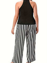 Women's Plus Halter Neck Cami Top & Striped Pants Two Piece Set