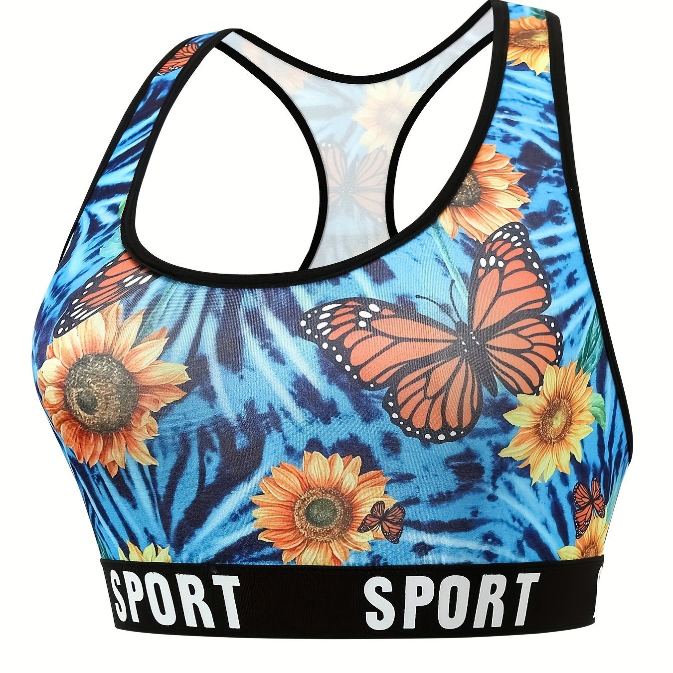 Women's Plus Size Tie Dye Sunflower Butterfly Print Tank Bra