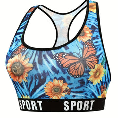 Women's Plus Size Tie Dye Sunflower Butterfly Print Tank Bra