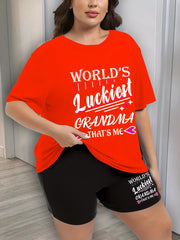 Women's Plus Size Heart & Letter Print Pajama Set