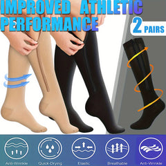 2 Pairs Copper Compression Socks 15-20mmHg Knee High for Women & Men