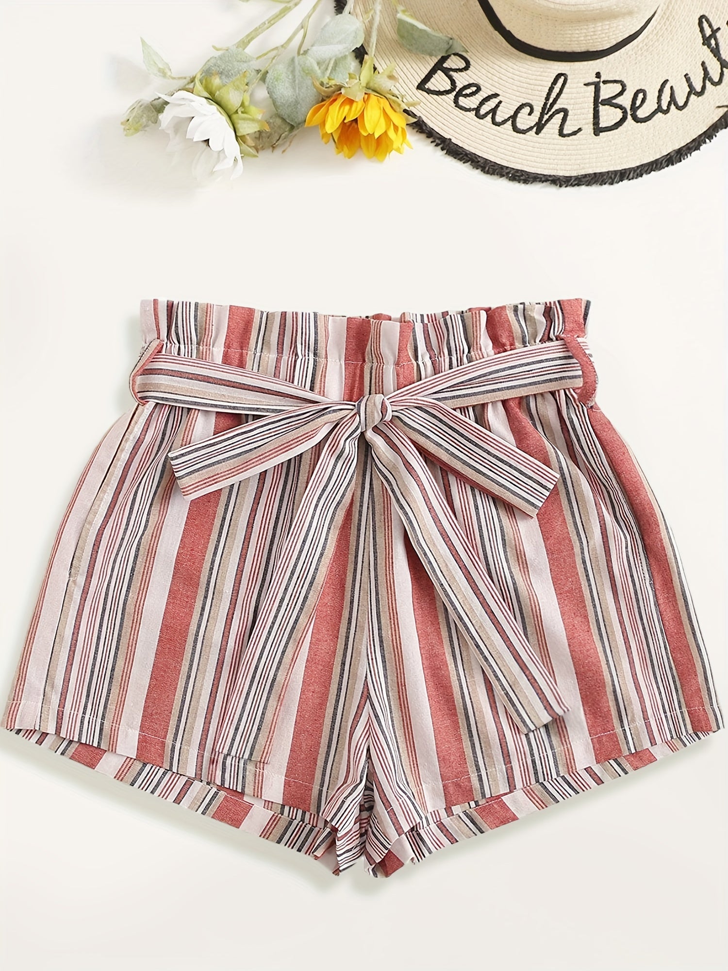 Striped Tie Waist Shorts Boho Shorts for Spring & Summer