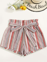 Striped Tie Waist Shorts Boho Shorts for Spring & Summer