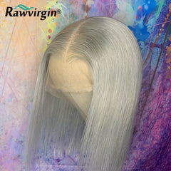 Silvery Gray 130 Density Straight 13 4 Lace Front Human Hair Wig