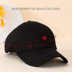 Unisex Sunshade Adjustable Baseball Cap with Heart Embroidery