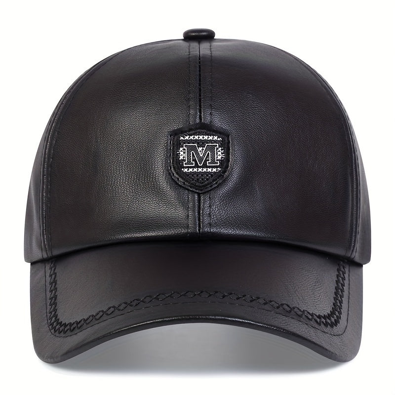 PU Leather Alphabets Baseball Cap for Men