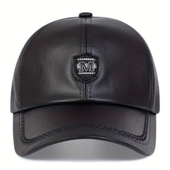 PU Leather Alphabets Baseball Cap for Men