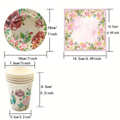 Rose Floral Paper Plates Cups & Napkins Set