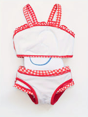 Girls Duck & Bow Plaid Swimwear Bathing Suit For Beachwear