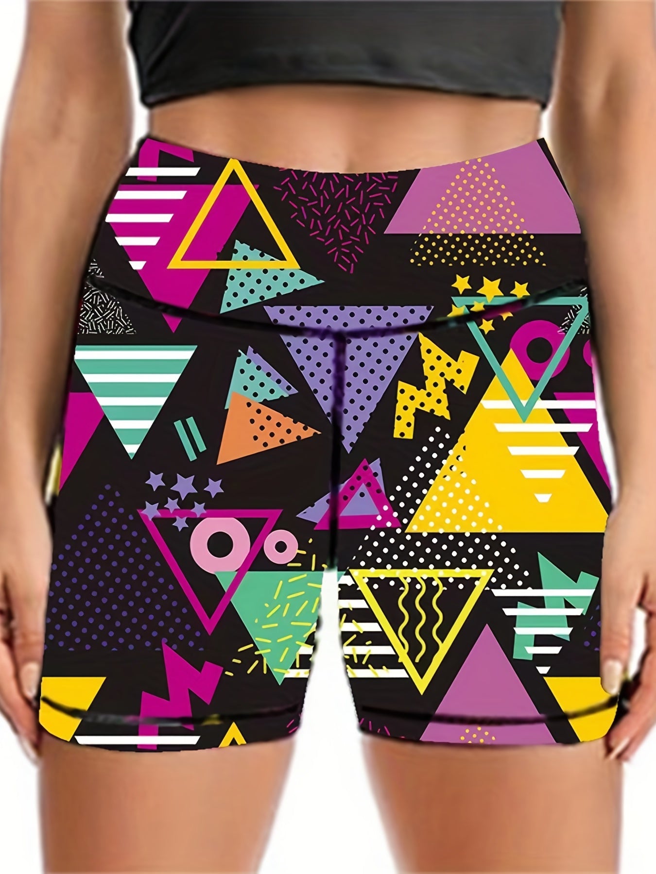 Geometric Pattern Yoga Shorts High Waist Workout Biker Shorts