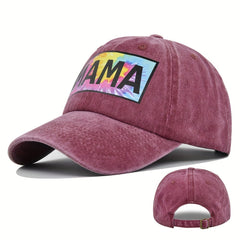 MAMA Graffiti Print Baseball Cap Distressed Cotton Dad Hats