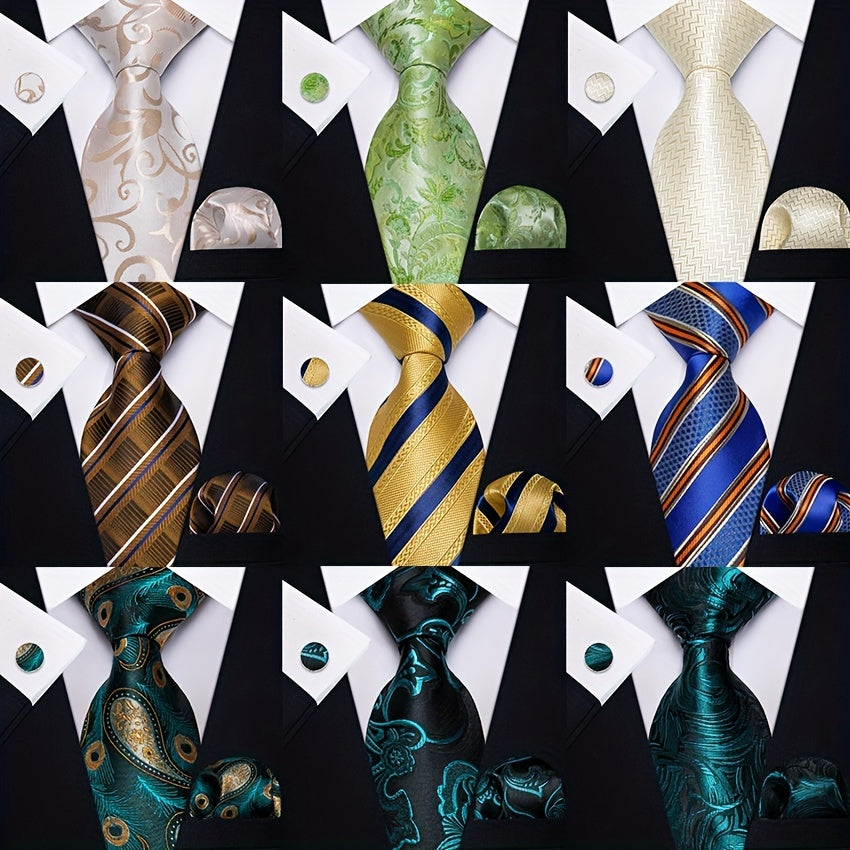 Men's Business Accessories Set: Necktie, Handkerchief & Cufflinks