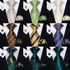 Men's Business Accessories Set: Necktie, Handkerchief & Cufflinks
