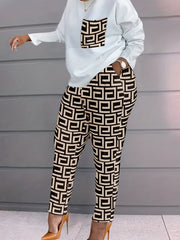 Women's Plus Geometric Print Top & Pants Set