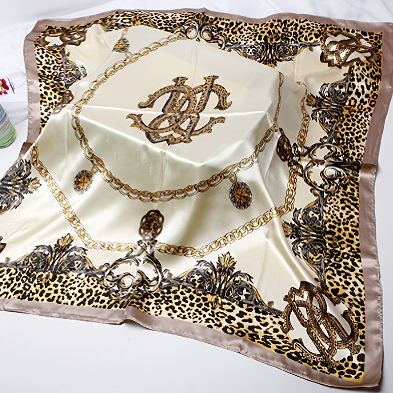 Leopard Print Gold Chain Silk Scarf - Large Shawl Women Headwrap
