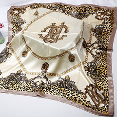 Leopard Print Gold Chain Silk Scarf - Large Shawl Women Headwrap