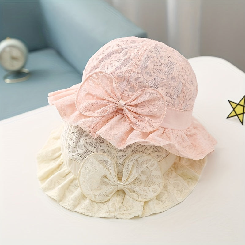 Baby Girls Lace Bow Sun Hat Breathable Princess Cap Outdoor Summer