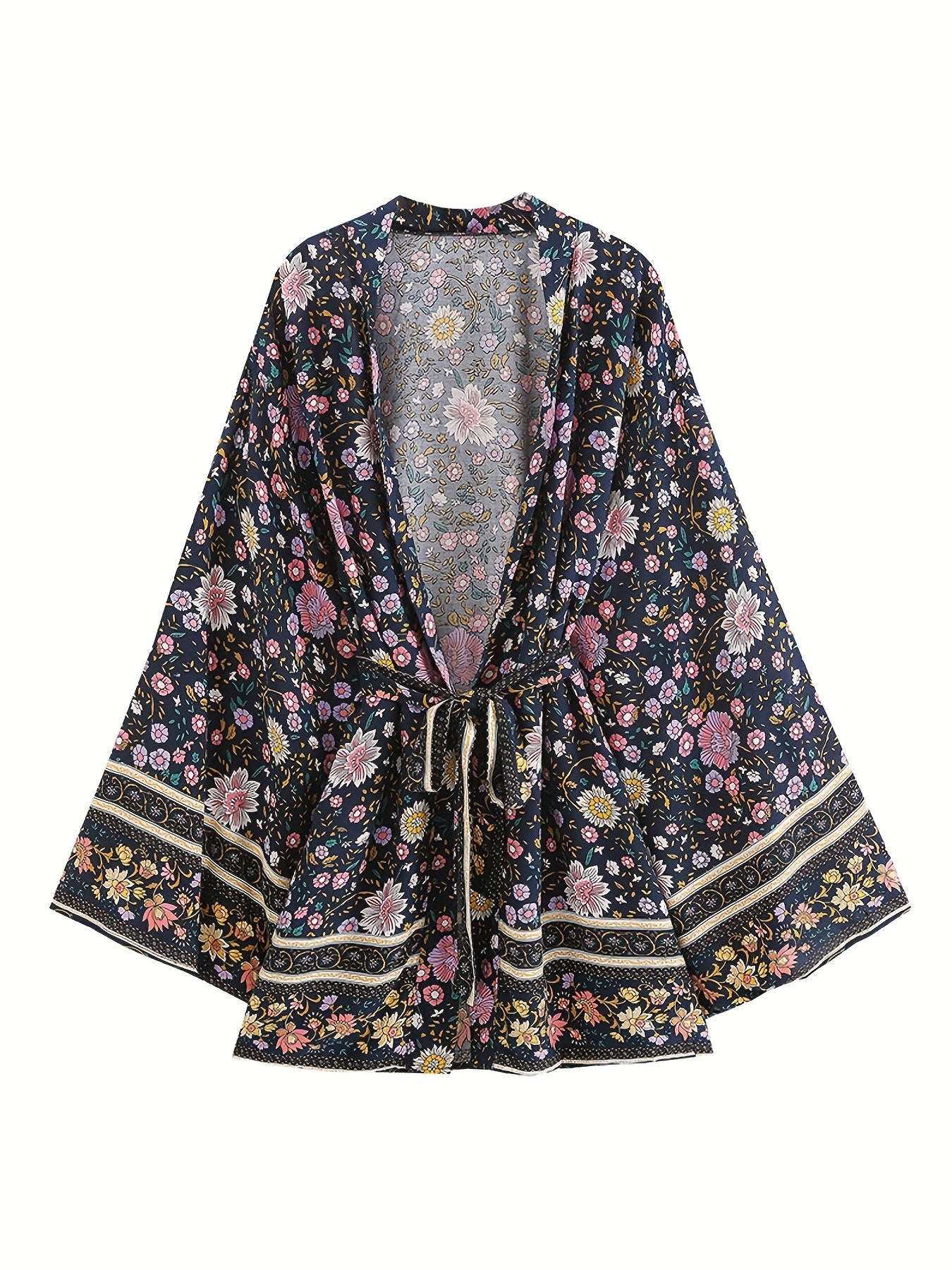 Floral Print Bell Sleeve Kaftan Cover Up Dress
