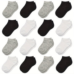 16 Pairs Boys Kids Breathable Comfy Short Socks Ankle Children's Plain Socks