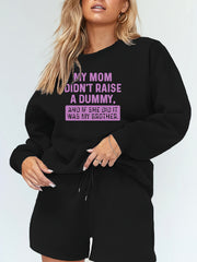 Slogan Print Fleece Sweatshirt & Shorts Outfit Set