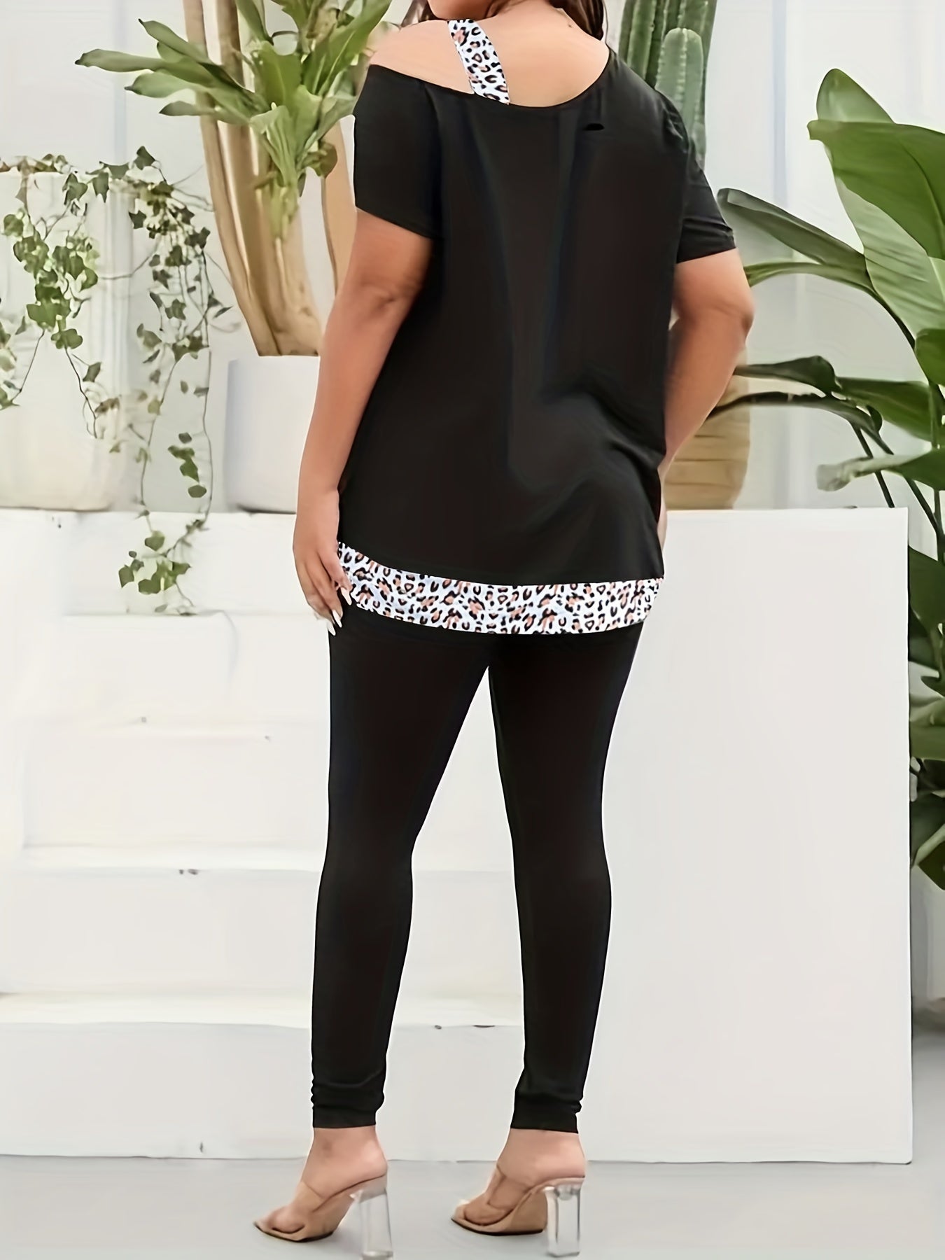 Leopard Print One Shoulder Wrap Top & Pants Set