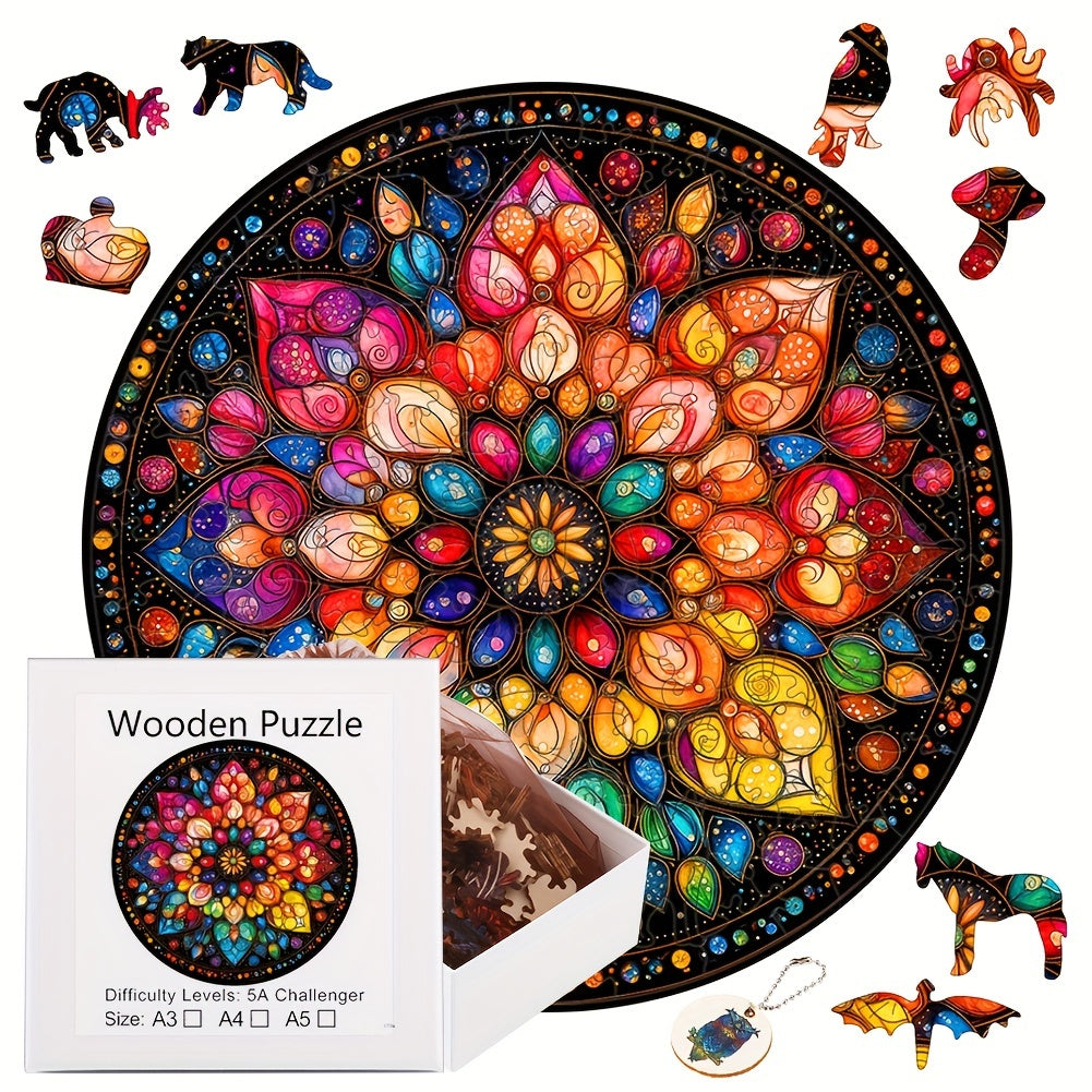 Floral Wooden Puzzle Colorful Pieces Educational Toy