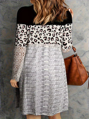 Colorblock Stripe & Leopard Print Lace Dress