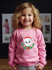 Christmas Cartoon Dog Pattern Crew Neck Long Sleeve Sweatshirt For Girls Kids