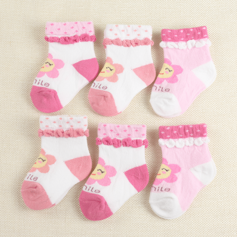 6 Pairs Baby Girls Lace Crew Socks Jacquard Infant Newborn Socks