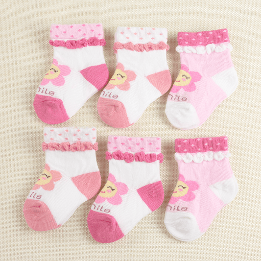6 Pairs Baby Girls Lace Crew Socks Jacquard Infant Newborn Socks