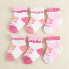 6 Pairs Baby Girls Lace Crew Socks Jacquard Infant Newborn Socks