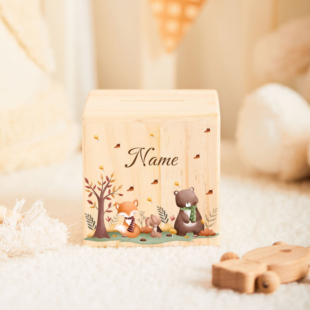Wooden Piggy Bank Personalized Animal Designs Ideal Gift Boys Girls