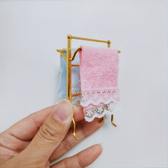 Dollhouse Metal Towel Rack Set with Towels DIY Furniture Props