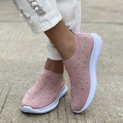 Women's Rhinestone Slip-On Sock Sneakers Low Top Shoes