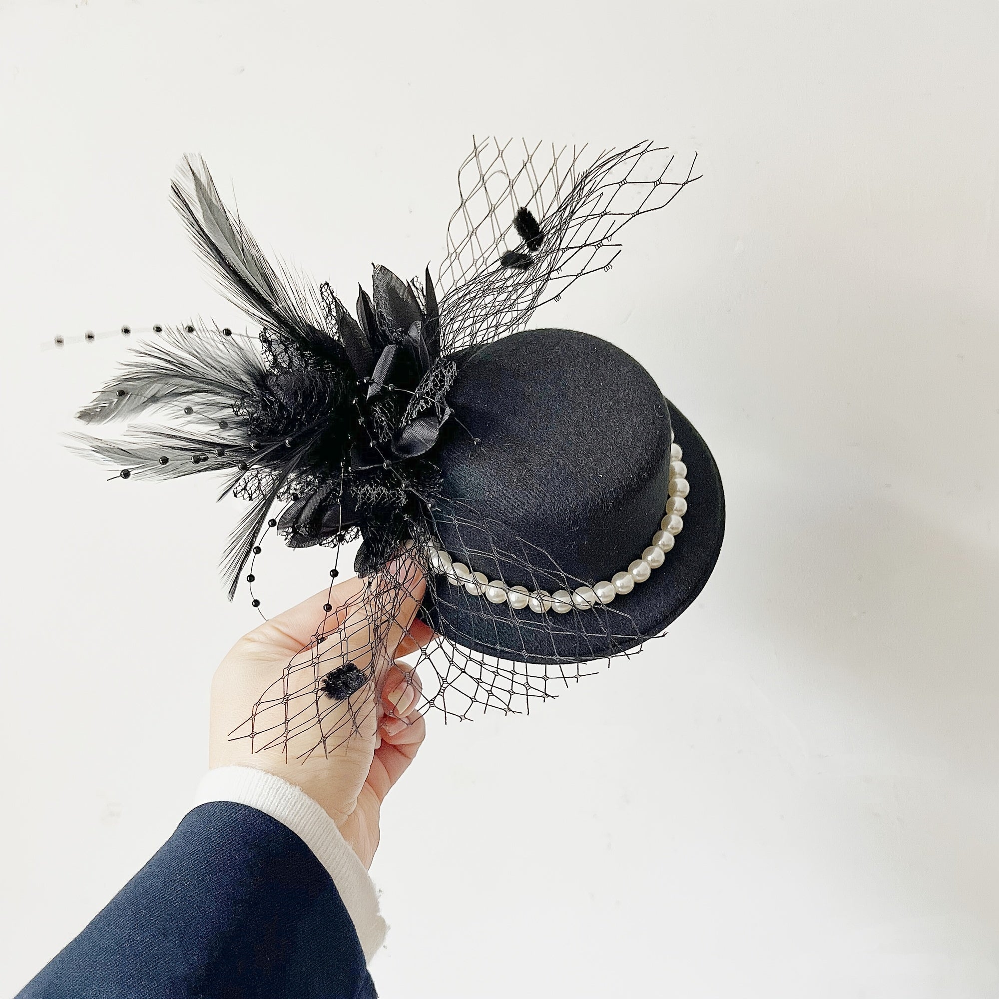 Feather Headdress Small Top Hat Mesh Hair Clip Hair Accessories