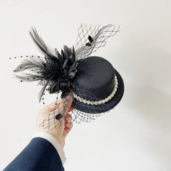 Feather Headdress Small Top Hat Mesh Hair Clip Hair Accessories