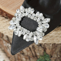 Women's Rhinestone Kitten Heels Pointed Toe Slingback Dress Pumps