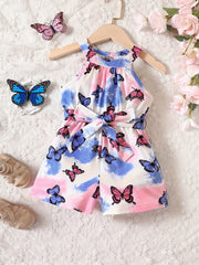Toddler Girls Butterfly Tie Dye Halter Rompers Jumpsuit