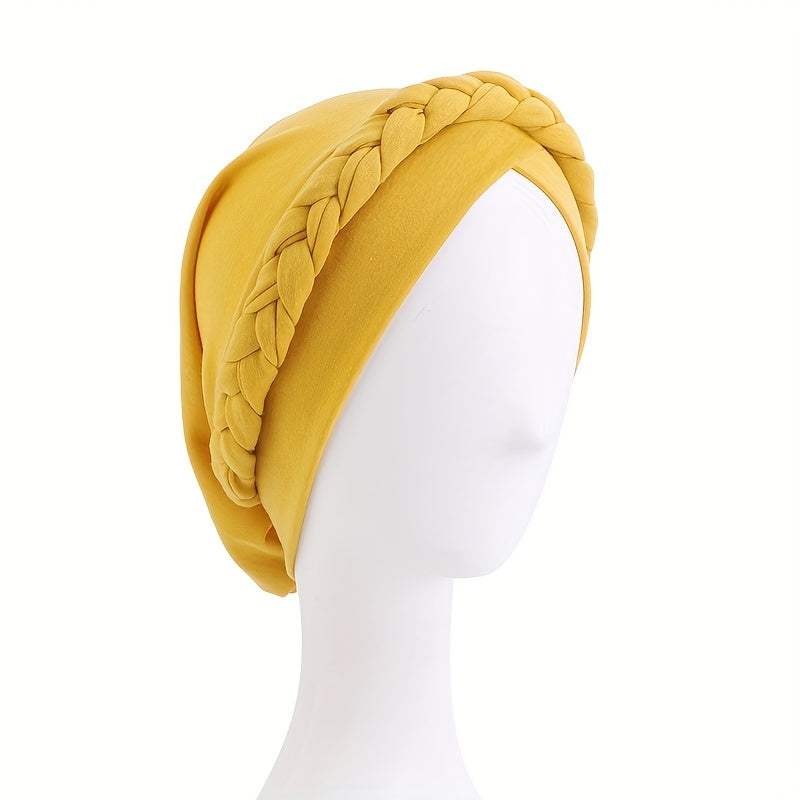 Solid Braided Turban Cap Forehead Cross Pre-tied Head Wrap