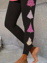 Christmas Tree Print Skinny Leggings Casual Elastic Waist Stretchy Leggings