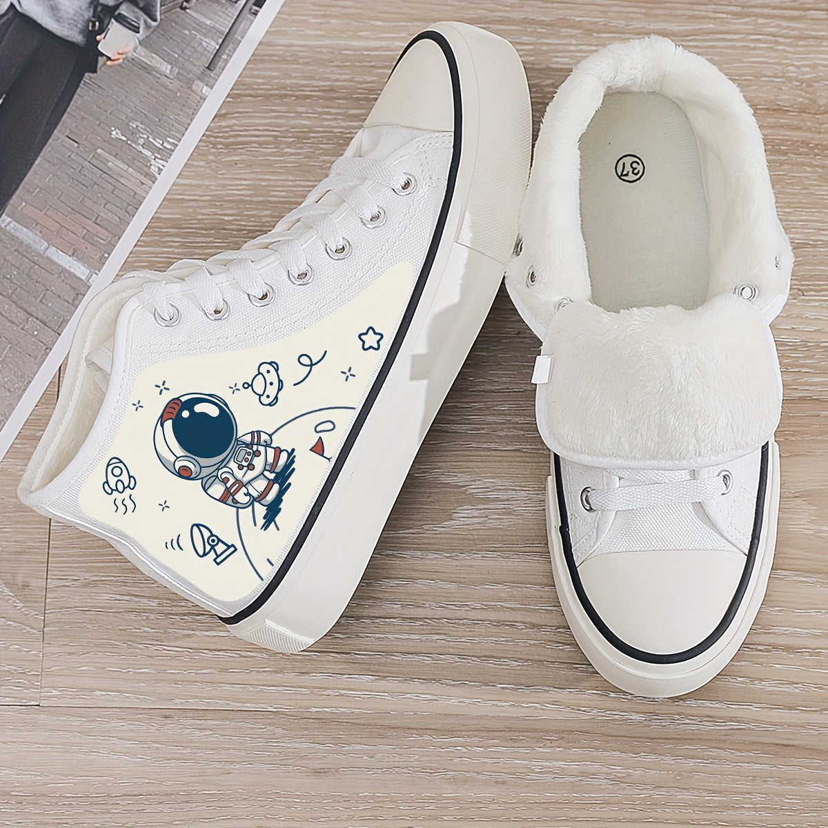 Astronaut Plush Lined Thermal Chunky Canvas Sneakers