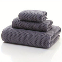 3pcs Waffle Towel Set - Soft Thick Quick Dry Towels