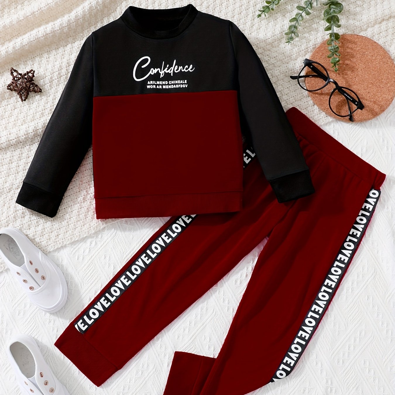 Boy's 2pcs CONFIDENCE Sweatshirt & Sweatpants Set Casual Outfits Kids Spring Fal