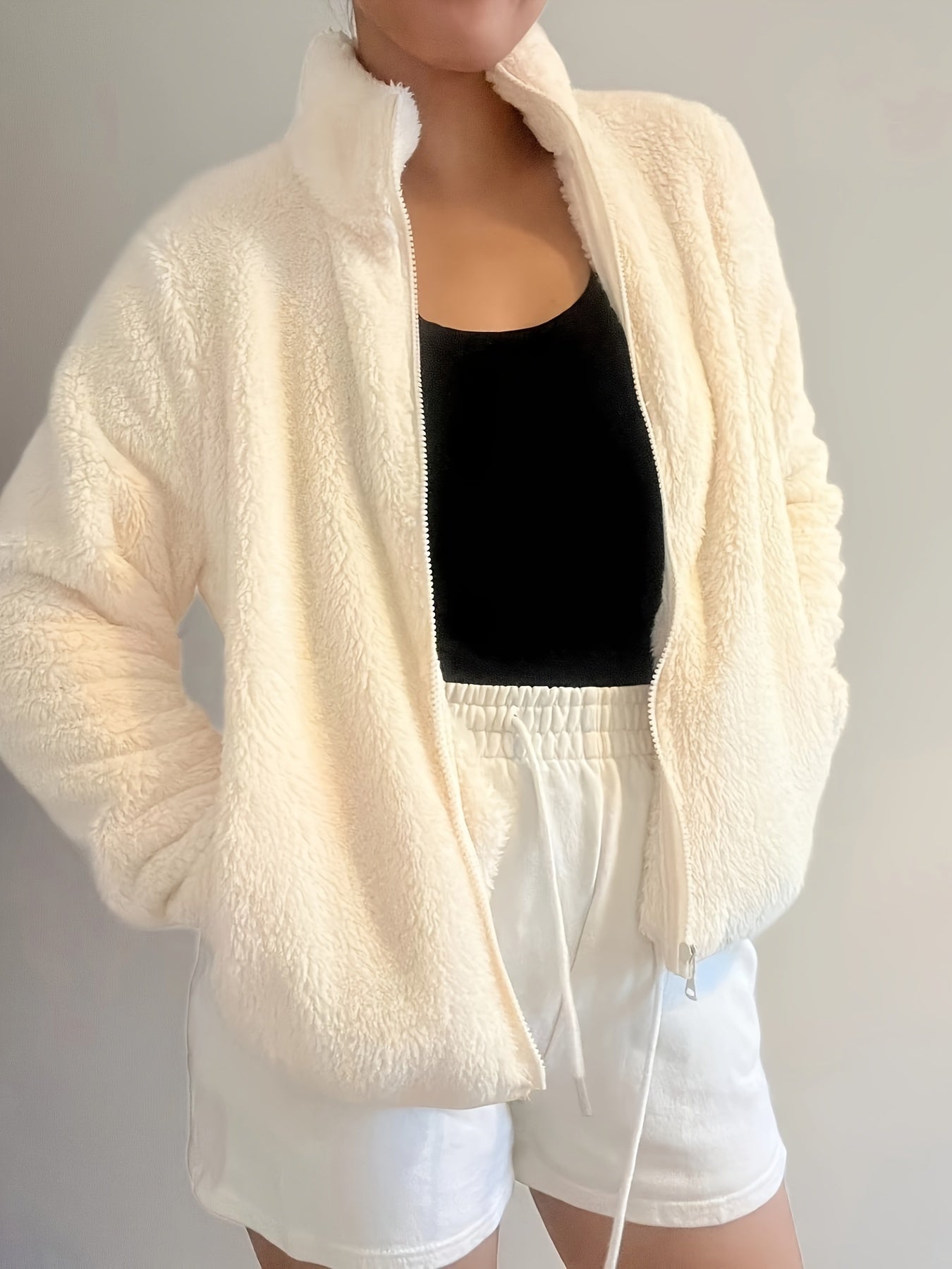 Soft Fleece Sports Jacket Mock Neck Warm Coat Women's Activewear